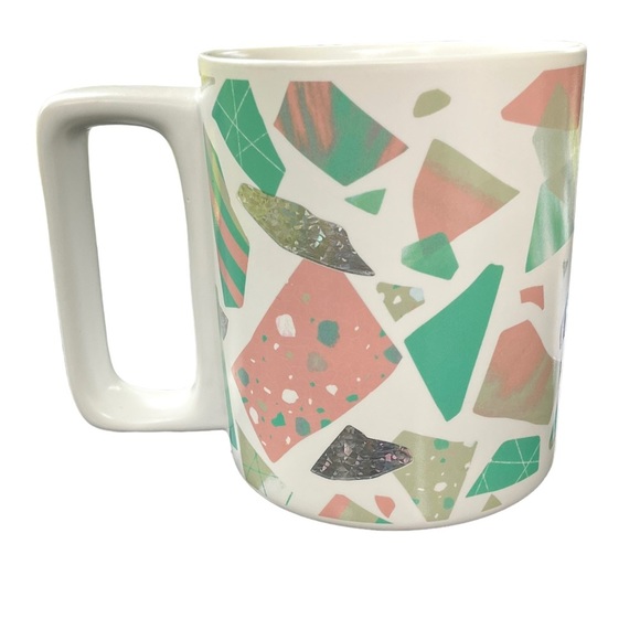Starbucks 2019 Confetti Foil Geometric Pink Green Ceramic Coffee Mug 12oz - Picture 2 of 14